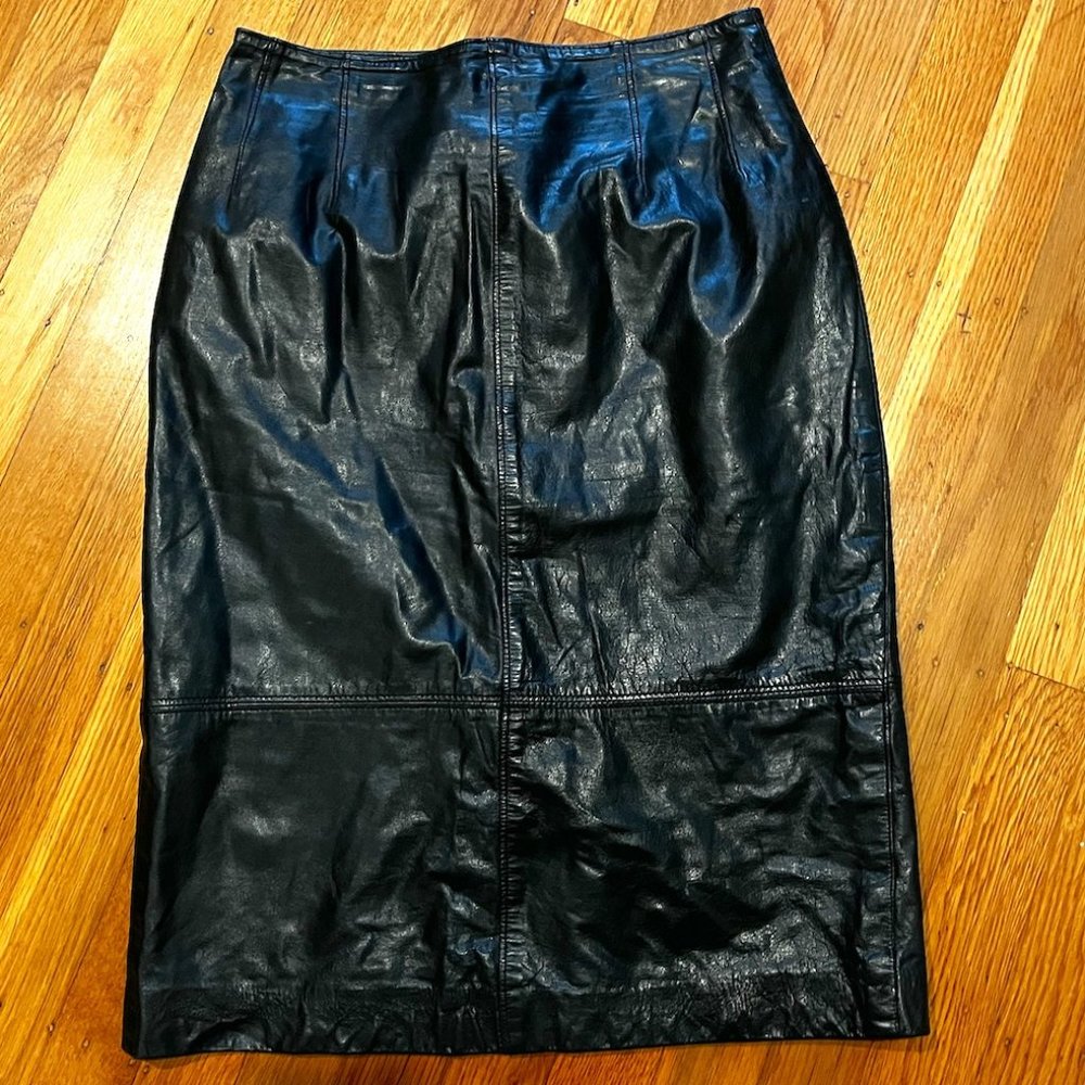 Black Leather Pencil Skirt by Linda Allard Ellen Tracy